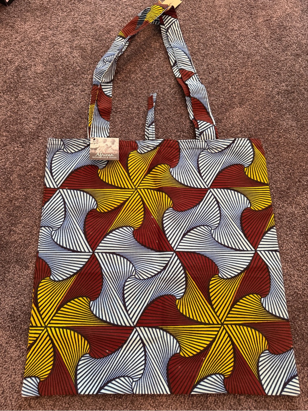 NEW African Handmade Totes Geometric Swirl Print Tote Bag